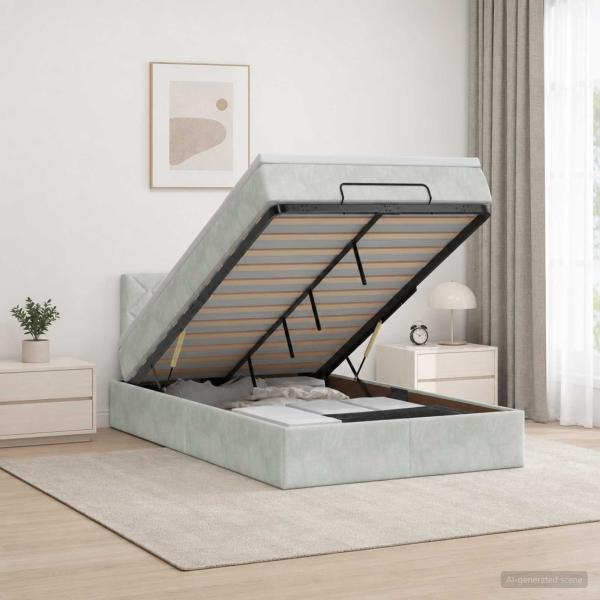Ottoman-Bett mit Matratze und LED Hellgrau 120 x 190 cm Samt