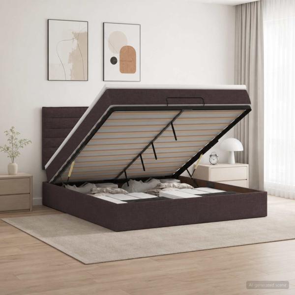 ARDEBO.de - Ottoman Bett mit Matratze Dunkelbraun 140 x 190 cm Stoff