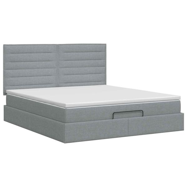Ottoman Bett mit Matratze Hellgrau 180 x 200 cm Stoff