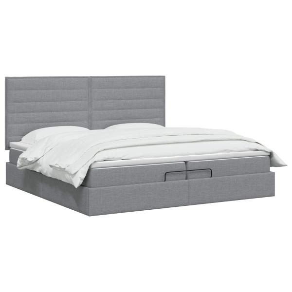 Ottoman Bett mit Matratze Hellgrau 200 x 200 cm Stoff