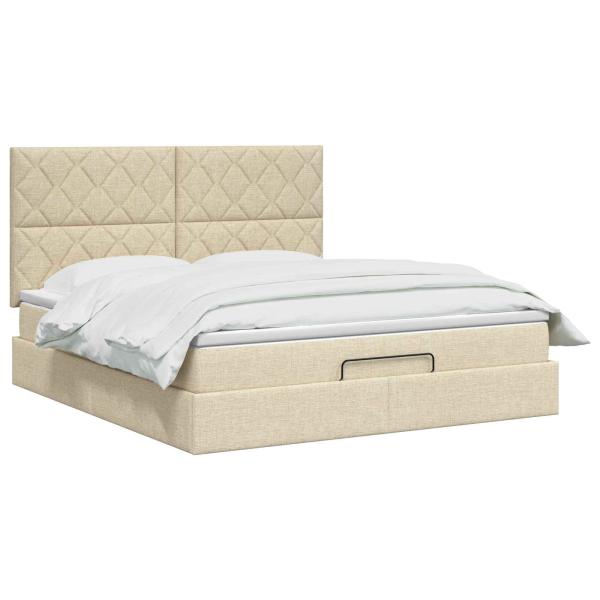Ottoman Bett mit Matratze mit Kopfteil Creme 160 x 200 cm Stoff