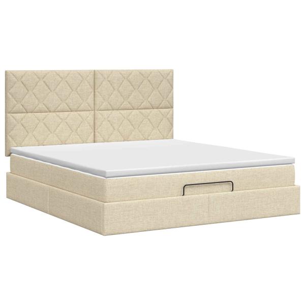 Ottoman Bett mit Matratze mit Kopfteil Creme 160 x 200 cm Stoff