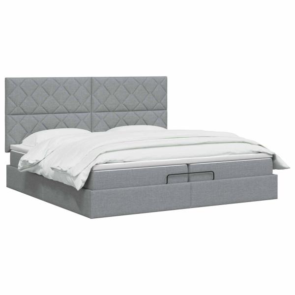Ottoman Bett mit Matratze Hellgrau 200 x 200 cm Stoff