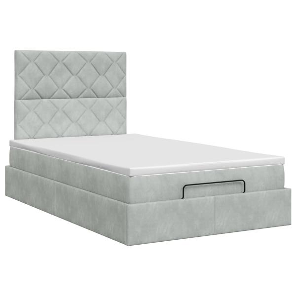 Ottoman Bett mit Matratze Hellgrau 120 x 190 cm Samt