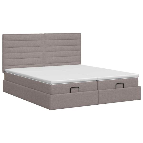 Ottoman Bett mit Matratze mit Kopfteil 2 Stk. Taupe Stoff