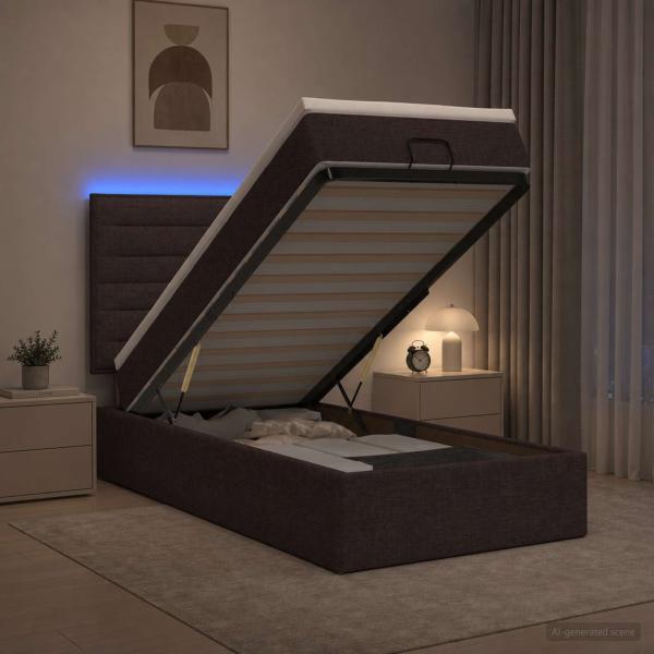 ARDEBO.de - Ottoman-Bett mit Matratze und LED Dunkelbraun 100 x 200 cm