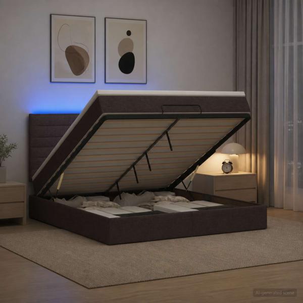 Ottoman-Bett mit Matratze und LED Dunkelbraun 160 x 200 cm