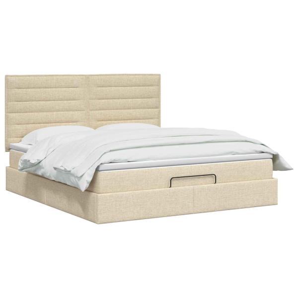 Ottoman-Bett mit Matratze und LED Creme 160 x 200 cm Stoff
