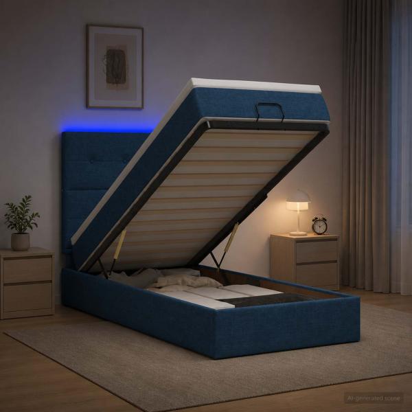 ARDEBO.de - Ottoman-Bett mit Matratze und LED Blau 80 x 200 cm Stoff