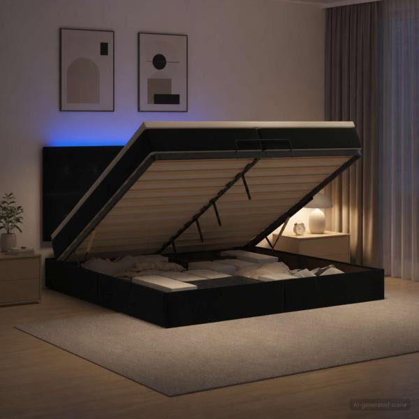 ARDEBO.de - Ottoman-Bett mit Matratze und LED Schwarz 200 x 200 cm Samt