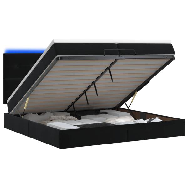 Ottoman-Bett mit Matratze und LED Schwarz 200 x 200 cm Samt