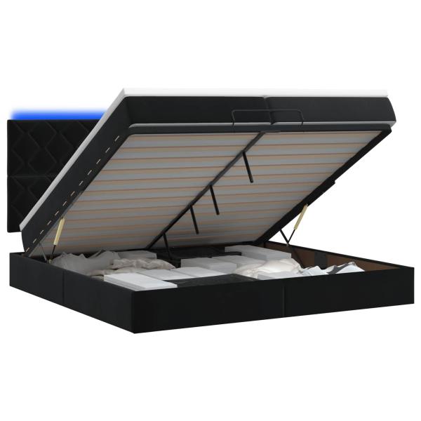 Ottoman-Bett mit Matratze und LED Schwarz 200 x 200 cm Samt