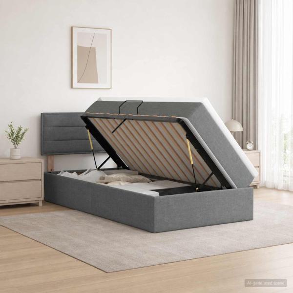 ARDEBO.de - Aufbewahrungsbett mit Matratze Dunkelgrau 100 x 200 cm Samt