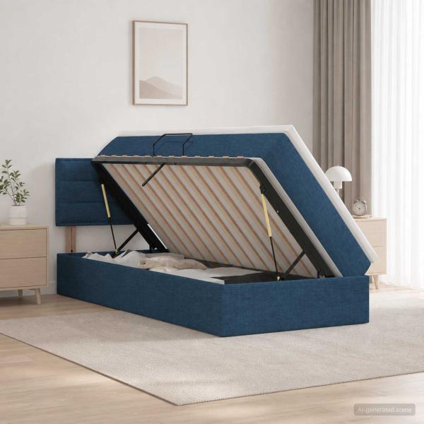 ARDEBO.de - Aufbewahrungsbett mit Matratze Blau 100 x 200 cm Samt