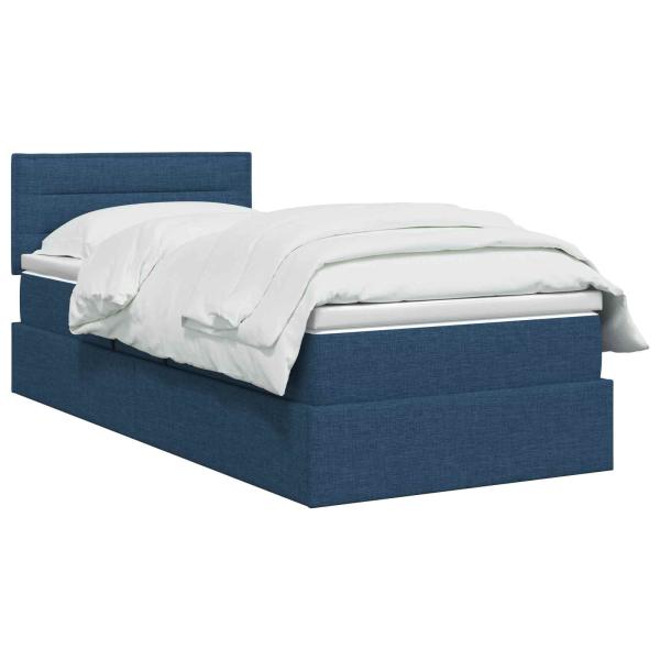 Aufbewahrungsbett mit Matratze Blau 100 x 200 cm Samt