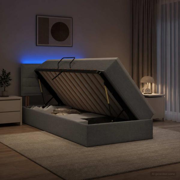 ARDEBO.de - LED-Speicherbett mit Matratze Hellgrau 90 x 200 cm Stoff