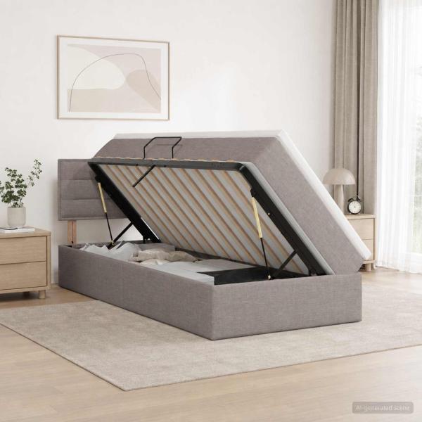 ARDEBO.de - LED-Speicherbett mit Matratze Taupe 90 x 200 cm Stoff