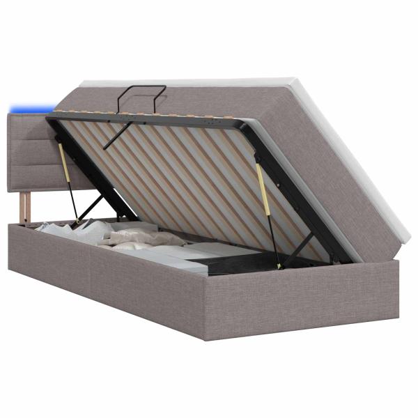 LED-Speicherbett mit Matratze Taupe 90 x 200 cm Stoff