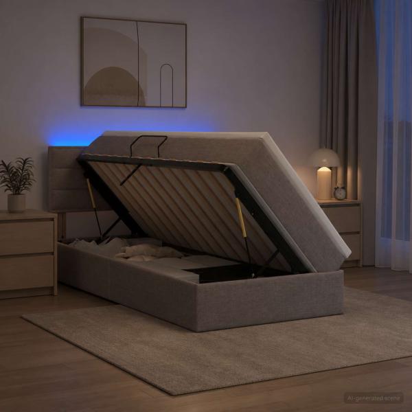LED-Speicherbett mit Matratze Taupe 90 x 200 cm Stoff