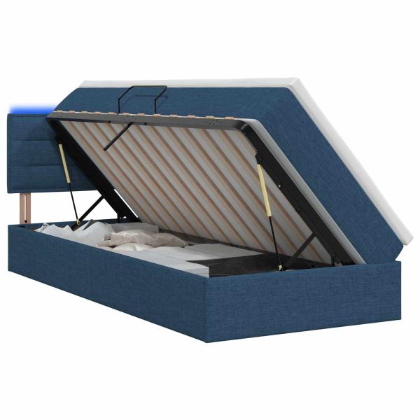 LED-Speicherbett mit Matratze Blau 90 x 200 cm Stoff