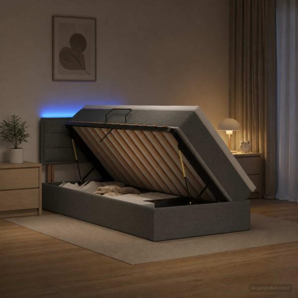LED-Speicherbett mit Matratze Dunkelgrau 100 x 200 cm Stoff