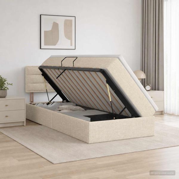 ARDEBO.de - LED-Speicherbett mit Matratze Creme 100 x 200 cm Stoff