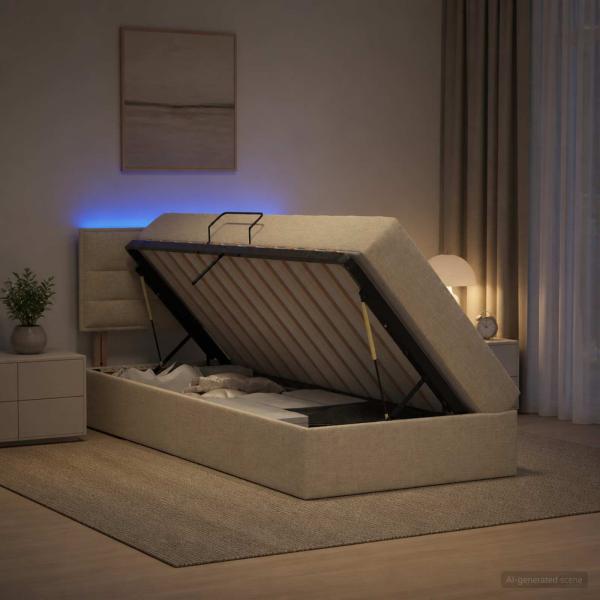 LED-Speicherbett mit Matratze Creme 100 x 200 cm Stoff