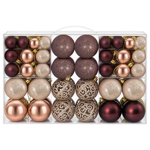 Weihnachtskugeln 100 Stk. Champagner und Braun 3 / 4 / 6 cm