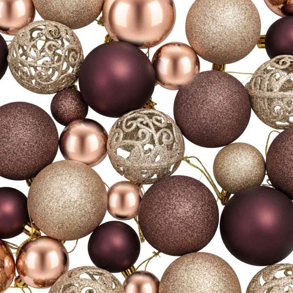 Weihnachtskugeln 100 Stk. Champagner und Braun 3 / 4 / 6 cm