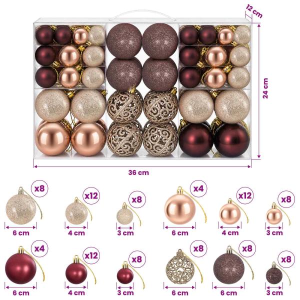 Weihnachtskugeln 100 Stk. Champagner und Braun 3 / 4 / 6 cm