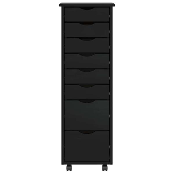 Rollschrank mit Schubladen MOSS Schwarz Massivholz Kiefer