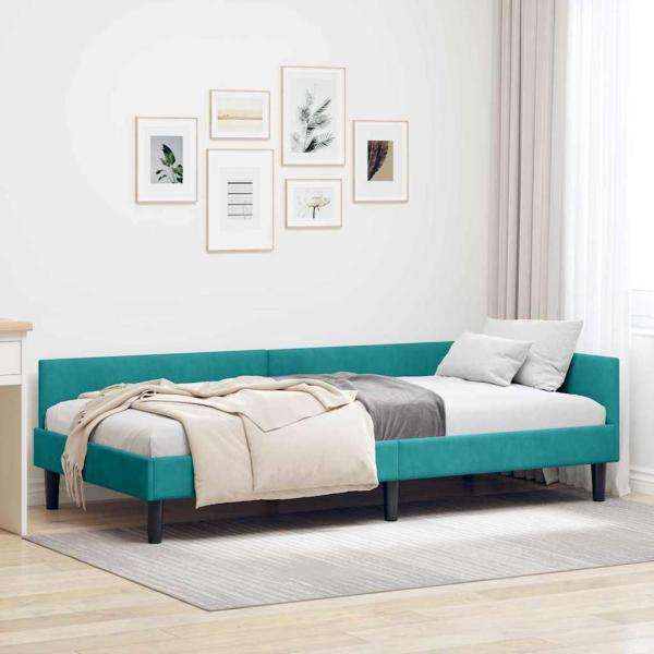 ARDEBO.de - Eckbettgestell Türkis 90 x 200 cm Samt