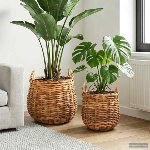 ARDEBO.de - Blumentopf Körbchen GENDT 2 stk. Naturbraun Kubu Rattan