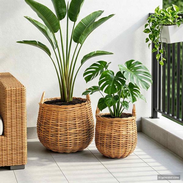 Blumentopf Körbchen GENDT 2 stk. Naturbraun Kubu Rattan