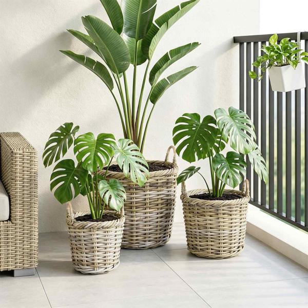 Blumentopfkorb GENDT 3 stk. Natürliches Grau Kubu Rattan