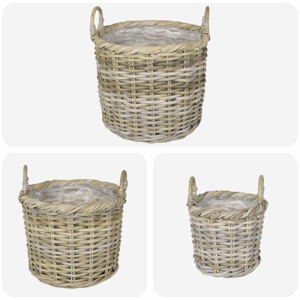 Blumentopfkorb GENDT 3 stk. Natürliches Grau Kubu Rattan