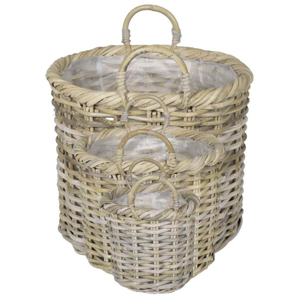 Blumentopfkorb GENDT 3 stk. Natürliches Grau Kubu Rattan