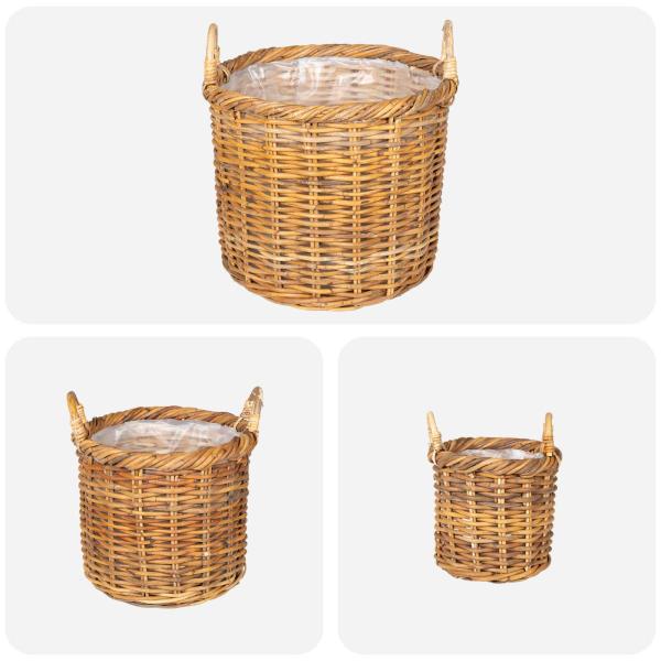 Blumentopfkorb mit Speicher GENDT 3 stk. Naturbraun Kubu Rattan