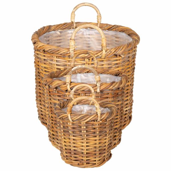 Blumentopfkorb mit Speicher GENDT 3 stk. Naturbraun Kubu Rattan