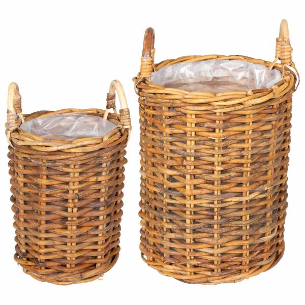 Blumentopfkorb mit Speicher GENDT 2 stk. Naturbraun Kubu Rattan
