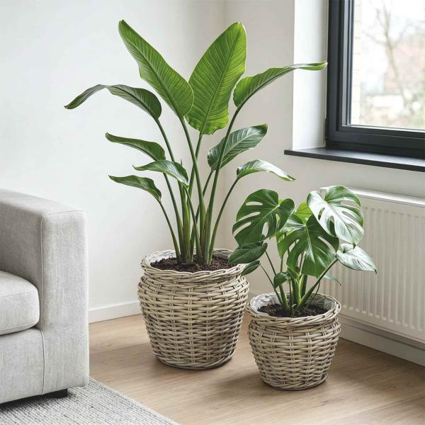 ARDEBO.de - Blumentopfkorb GENDT 2 stk. Natürliches Grau Kubu Rattan