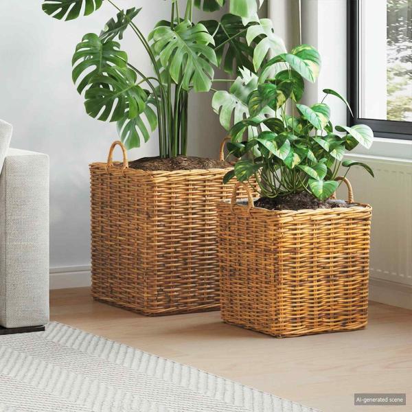 ARDEBO.de - Pflanzer Korb mit Speicher GENDT 2 stk. Naturbraun Kubu Rattan