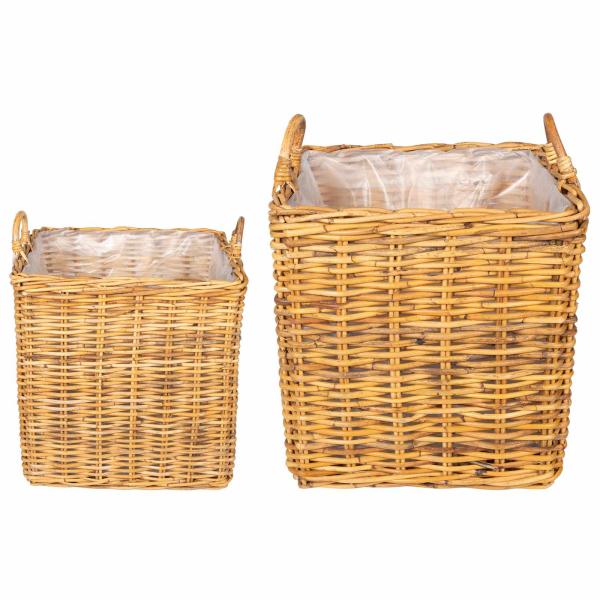 Pflanzer Korb mit Speicher GENDT 2 stk. Naturbraun Kubu Rattan
