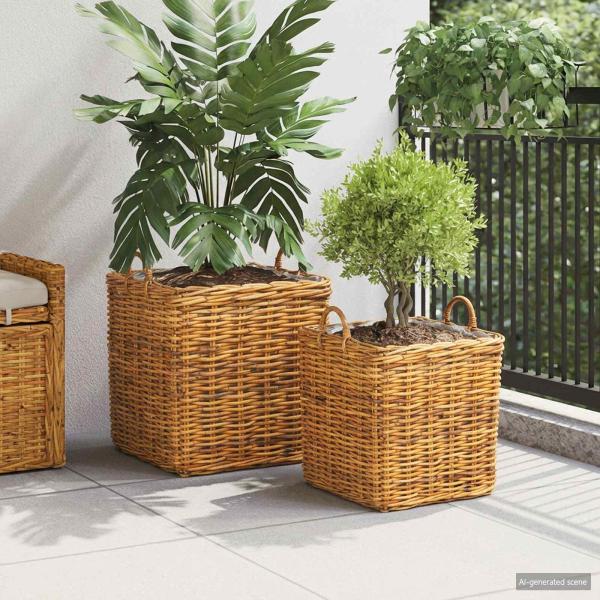 Pflanzer Korb mit Speicher GENDT 2 stk. Naturbraun Kubu Rattan