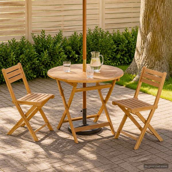 ARDEBO.de - Klappbarer Gartentisch Natur Ø 90 x 75 cm Massives Teakholz