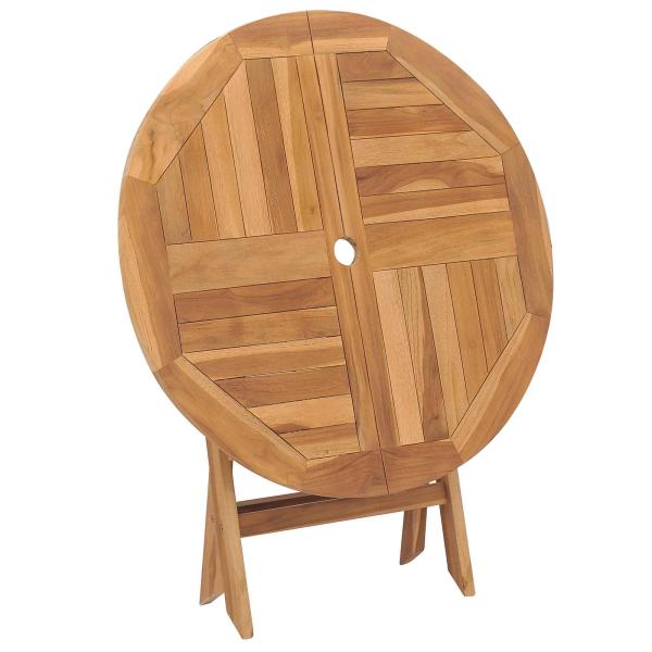 Klappbarer Gartentisch Natur Ø 90 x 75 cm Massives Teakholz