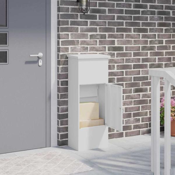 ARDEBO.de - Paketdrop-Box mit Speicher Weiß 44,5 x 29 x 110,5 cm Stahl