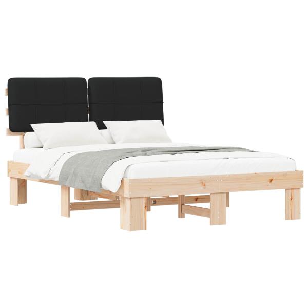 Bettgestell mit gepolstertem Kopfteil Schwarz 135 x 190 cm