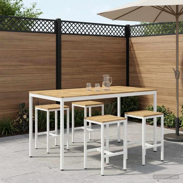 ARDEBO.de - Gartenbar-Tisch NAARDEN Weiß 196 x 100,5 x 105 cm