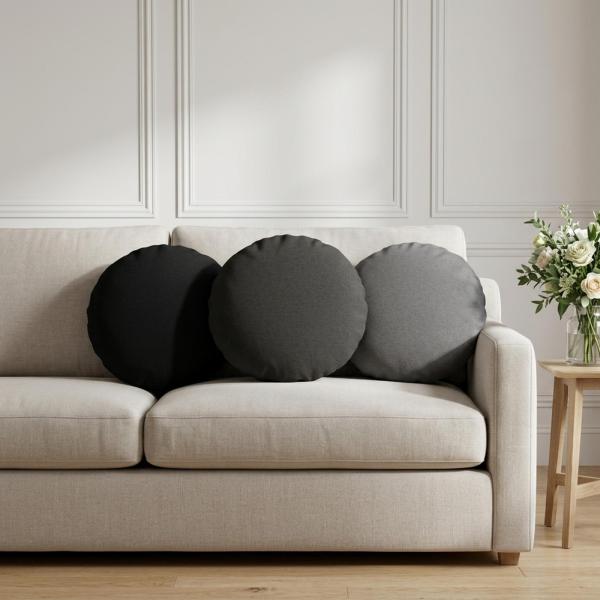 ARDEBO.de - Wurfkissen 2 stk. HEERLEN Dunkelgrau Durchmesser 40 cm Stoff